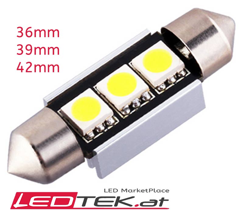 2 LED Soffitte Festoon CanBus Lampen Kaltweiss 12V 36mm 39mm 42mm – LeDTek.at-LED Leuchten MarketPlace