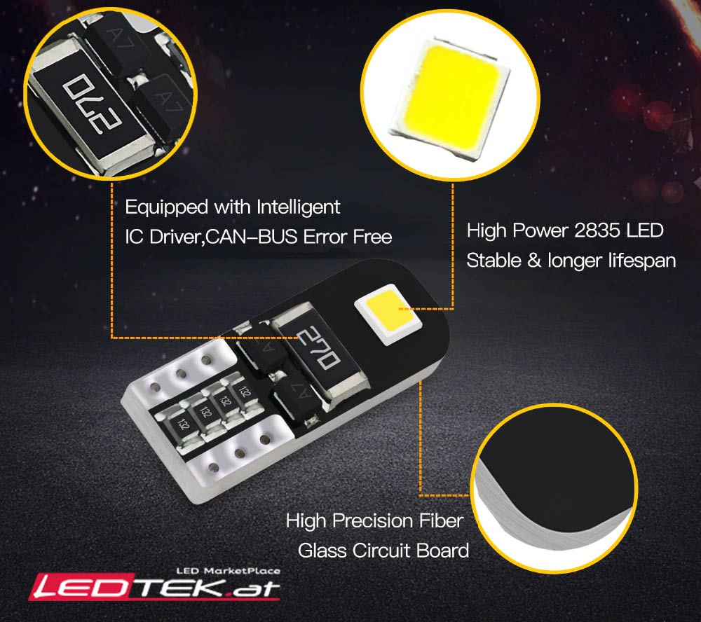 SMD LED T10 0,5 Watt 12 Volt weiss - 9,5 mm breit - 2 Stück -  Scooter-ProSports